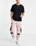Topman Skinny Cargo Pants With Webbing Detailing In Pink-neutral