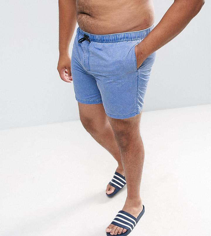 Asos Plus Swim Shorts In Blue Acid Wash Mid Length - Blue