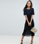 Asos Design Tall Midi T-shirt Dress With Pleated Hem - Black