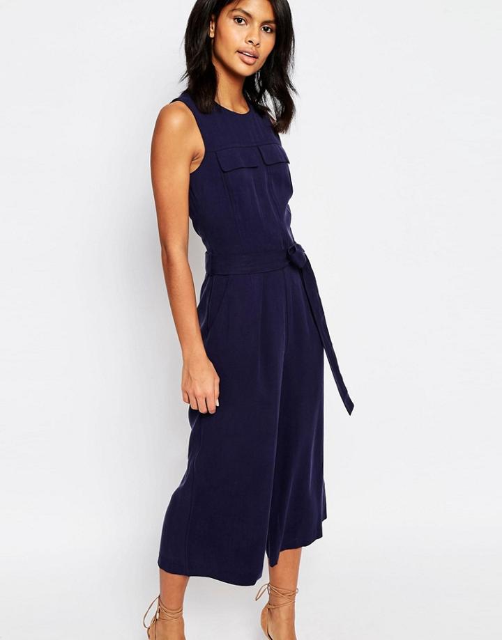Warehouse Tencel Jumpsuit - Navy