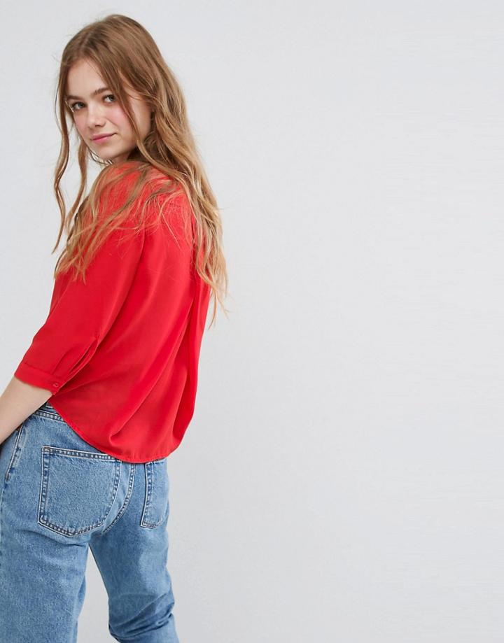 Monki Drape Back Shirt - Red