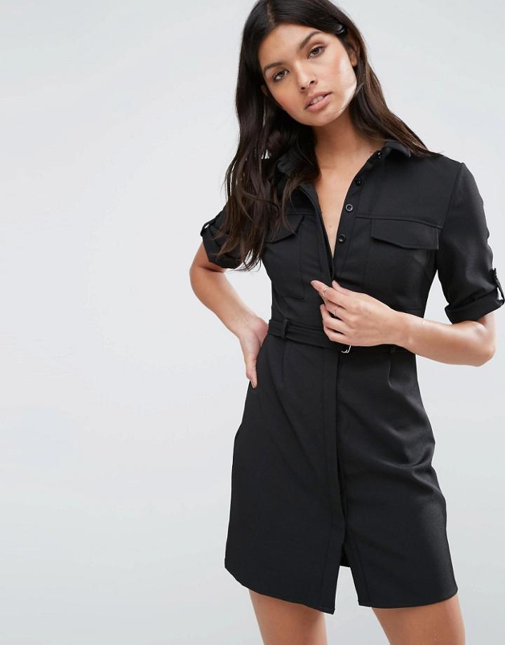 Madam Rage Utility Shirt Dress - Black