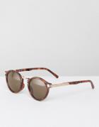 Asos Vintage Round Sunglasses In Tort With Gold Detailing - Brown