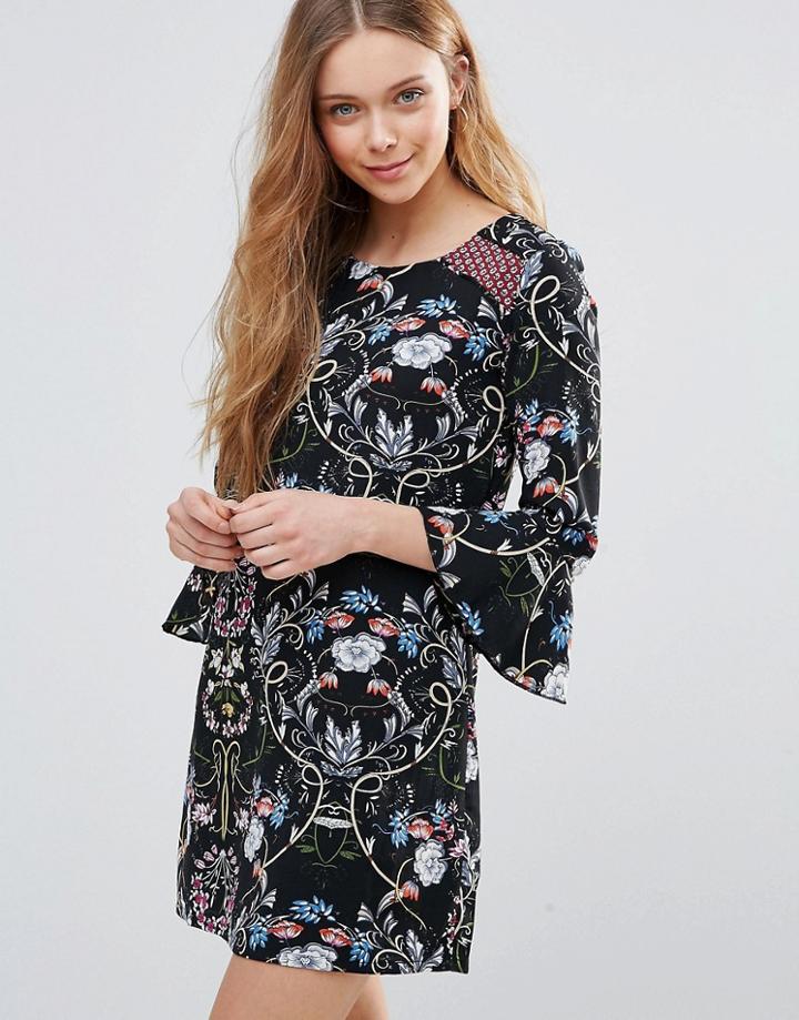 Yumi Printed Shift Dress - Black