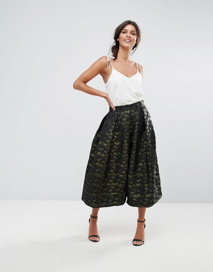 Closet Camo Print Pleated Skirt - Green