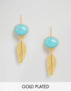 Ottoman Hands Feather & Stone Earrings - Gold