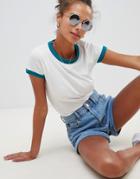 Brave Soul Claudia Tee With Contrast Neck And Sleeve Rib - Cream