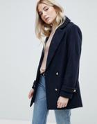 New Look Formal Pea Coat With Gold Buttons - Blue