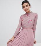 Little Mistress Tall Embroidered Lace Top Midaxi Dress With Pleated Skirt - Pink