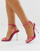 Asos Design Nation Metal Heel Barely There Heeled Sandals In Pink