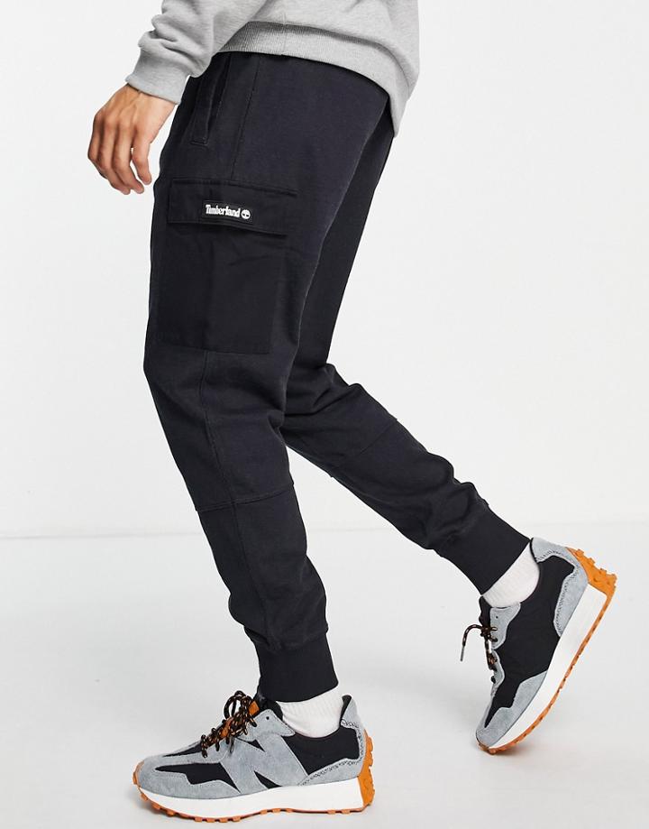 Timberland Garment Dyed Cargo Sweatpants In Black