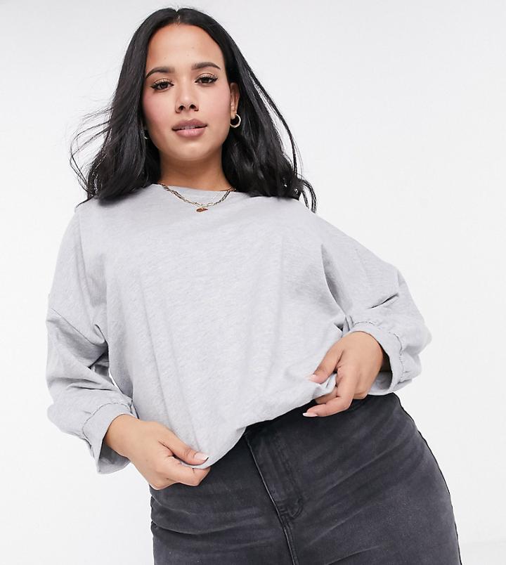 Urban Bliss Plus Balloon Sleeve Sweat In Gray Marl-grey