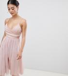 Asos Design Petite Scuba Cami Wrap Tulle Midi Prom Dress - Pink