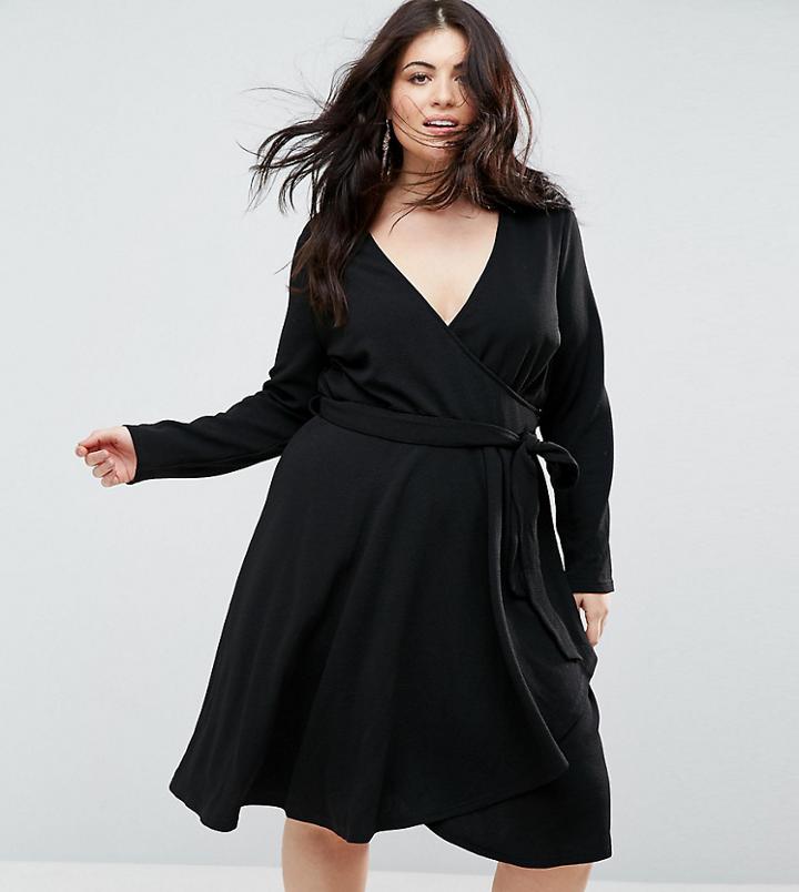 Uttam Boutique Plus Long Sleeve Belted Wrap Dress - Black
