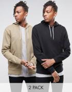 Asos Zip Up/overhead Hoodie 2 Pack Black/beige Save - Multi