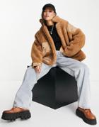 Sixth June Oversized Sherpa Coat With Contrast Pockets-neutral