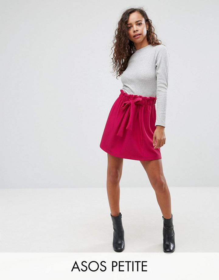 Asos Petite Textured Mini Skater Skirt With Paperbag Waist And Belt - Purple