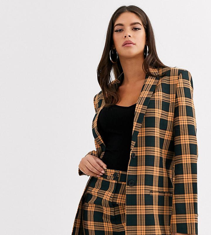 Collusion Tall Check Blazer With Print-orange