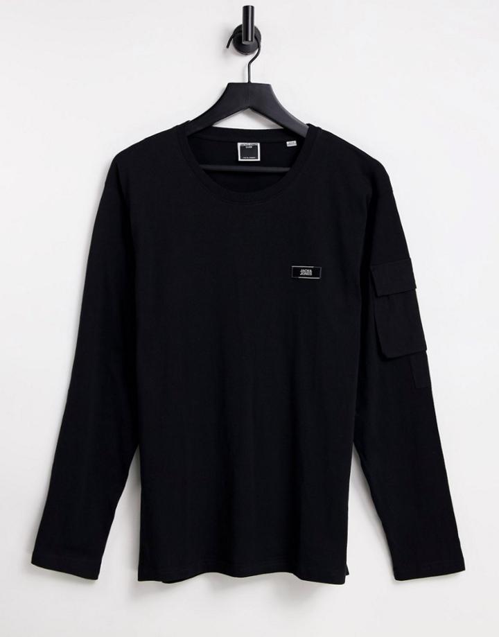 Jack & Jones Core Oversize Long Sleeve Top With Arm Pocket In Black