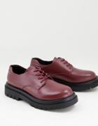Truffle Collection Chunky Lace Up Shoes In Burgundy Faux Leather-red