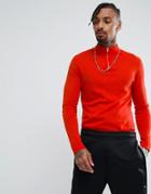 Asos Half Zip Cotton Sweater In Orange - Gray