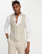 Asos Design Super Skinny Suit Vest In Stone Microtexture-neutral