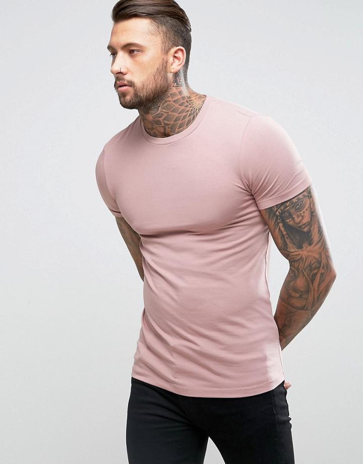 Asos Muscle Fit Crew Neck T-shirt In Pink - Pink