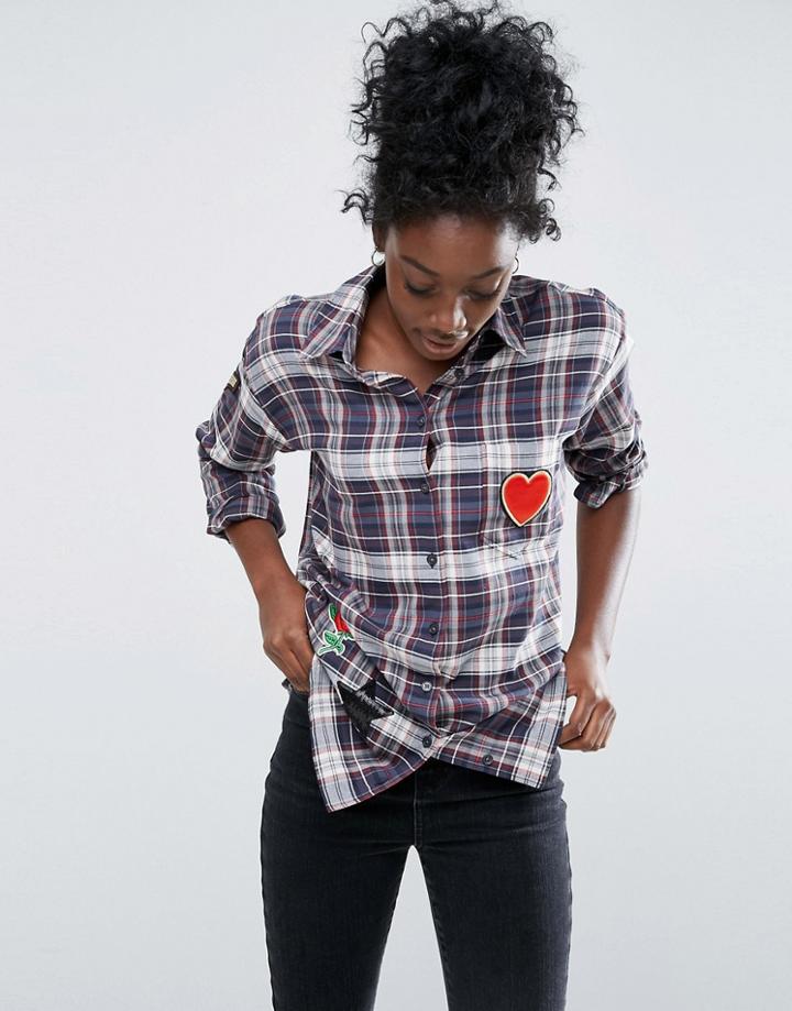 Asos Check Shirt With Badges - Multi