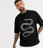 Asos Design Oversized Longline T-shirt With Metallic Beaded Snake
