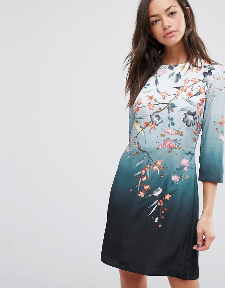 Oasis Placement Print L/s Shift Dress - Multi