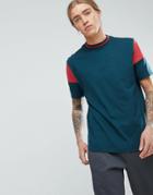 Asos Relaxed T-shirt With Contrast Sleeves And Tipping - Green