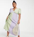 The Frolic Plus Mix And Match Gingham Midi Dress In Lilac And Green-multi