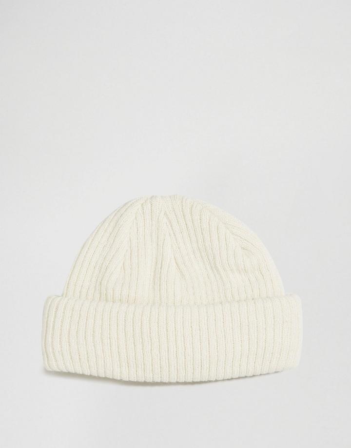 Asos Mini Fisherman Ribbed Beanie In Ecru - Ecru