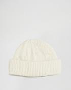 Asos Mini Fisherman Ribbed Beanie In Ecru - Ecru