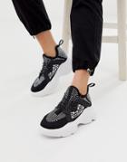 Asos Design Director Embellished Chunky Lace Up Sneakers In Black - Black