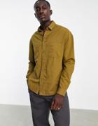 Asos Design Linen Look 90s Oversized Shirt With Double Pockets In Washed Khaki-green