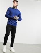 Asos Design Muscle Fit Merino Wool Crewneck Sweater In Mid Blue