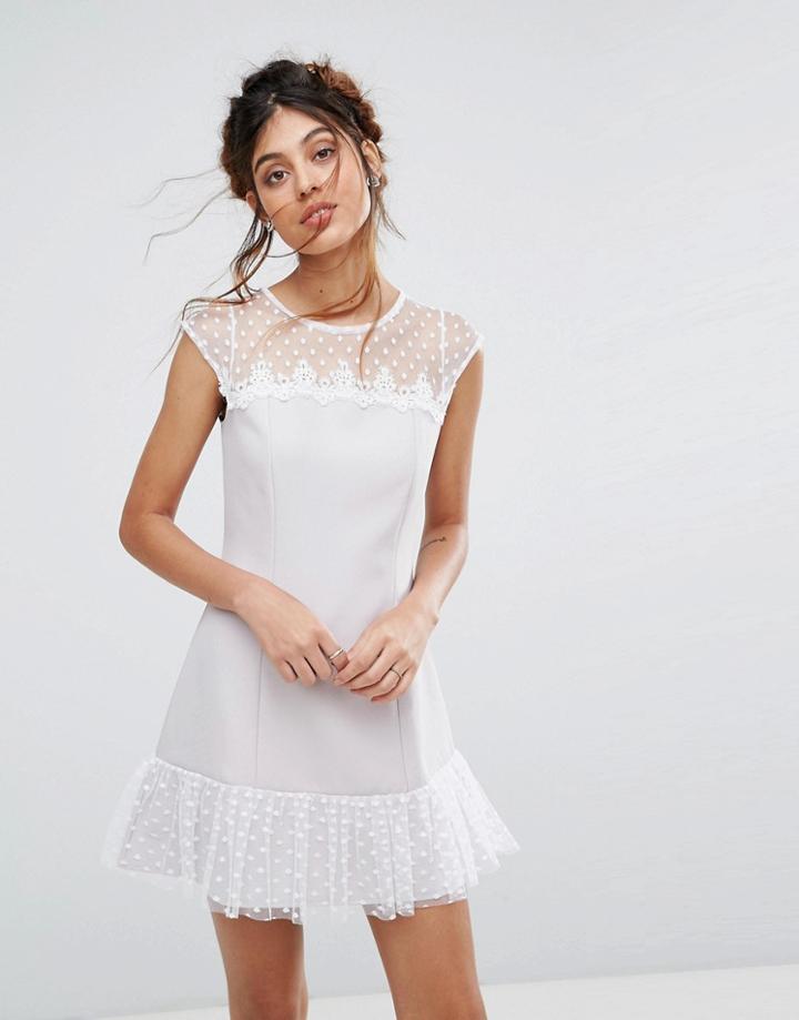 Elise Ryan Petite Spot Mesh Shift Dress With Pep Hem - Gray