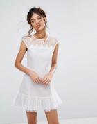 Elise Ryan Petite Spot Mesh Shift Dress With Pep Hem - Gray