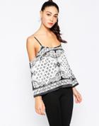 Daisy Street Cold Shoulder Top In Scarf Print