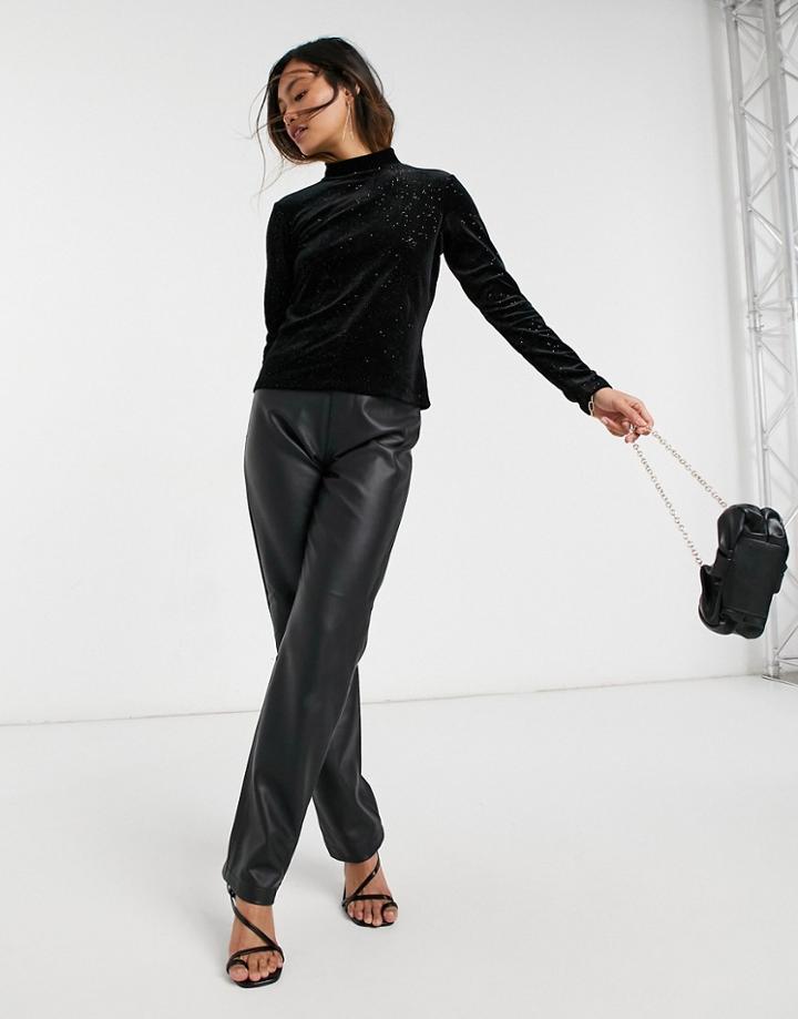 Monki High Neck Top In Black