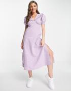 Influence Peter Pan Collar Midi Dress In Purple Gingham
