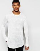 Siksilk Longline Burnout Long Sleeve Fitted T-shirt - White
