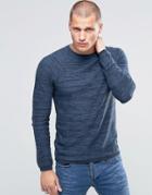 Blend Crew Slim Knit Sweater Stripe Melange Navy - Navy