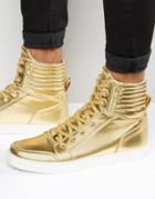 Asos Trainers In Gold With Large Cuff And Zips - Gold