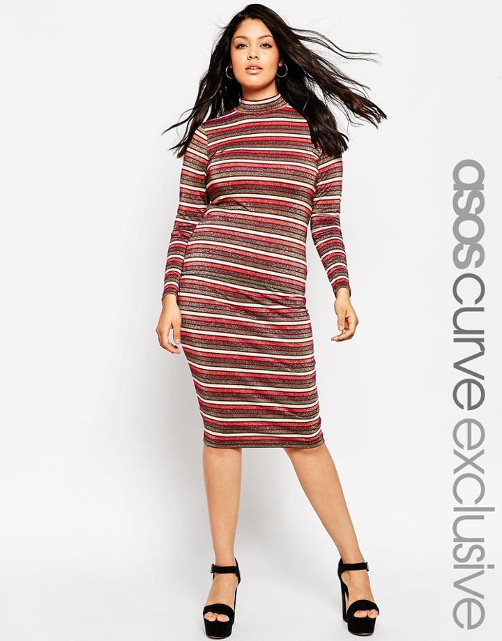Asos Curve Pencil Skirt In Sparkle Stripe - Multi