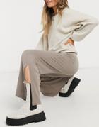 New Look Slit Hem Wide Leg Pants In Tan-brown