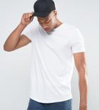 Asos Design Tall Longline T-shirt With Crew Neck And Curved Hem In White - White