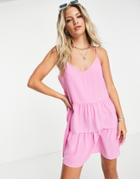 Jdy V Neck Tiered Cami Mini Dress In Bright Pink