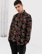 New Look Regular Fit Viscose Baroque Print Shirt In Navy - Navy
